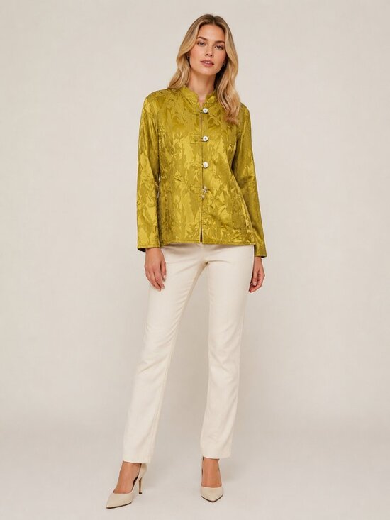 Chico's Jackets & Blazers - Chico's Jacquard Tang Suit Mandarin Jacket Blazer Apple Green Large 12 #A3105
